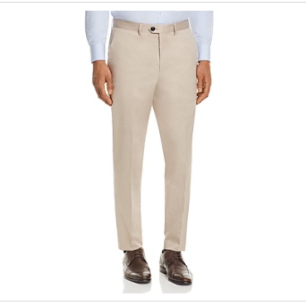 $175 Hugo Solid Cotton Slim Fit Suit Pants Medium Beige 32R Trousers
